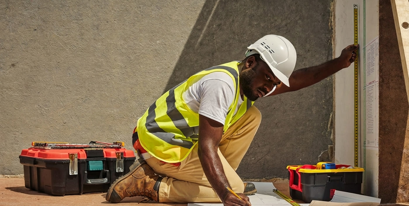 Mesures et traçage sur un plan de chantier